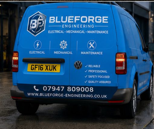 BlueForge Engineering van, rear view